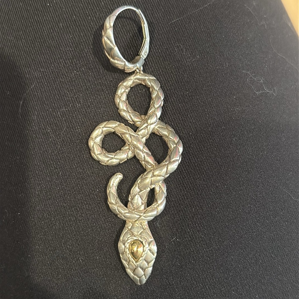 John Hardy Naga Silver Drop Earrings with Intricate Curves - Picture 2 of 5